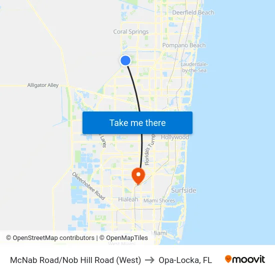 McNab Road/Nob Hill Road (West) to Opa-Locka, FL map