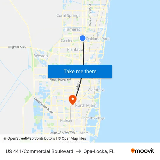 US 441/Commercial Boulevard to Opa-Locka, FL map