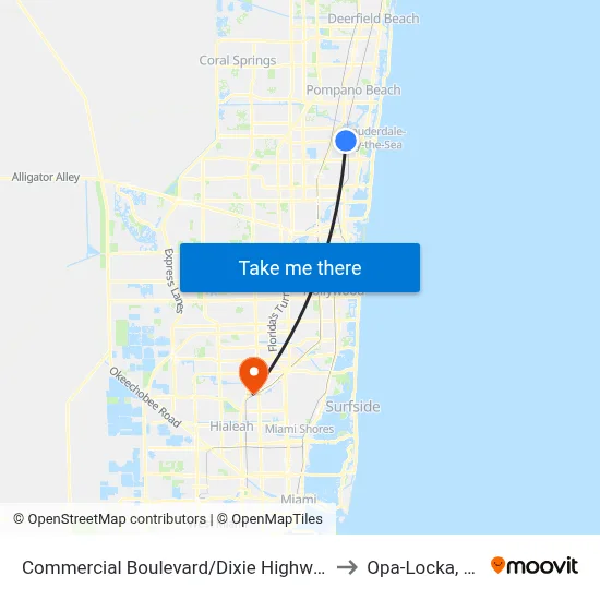 Commercial Boulevard/Dixie Highway to Opa-Locka, FL map