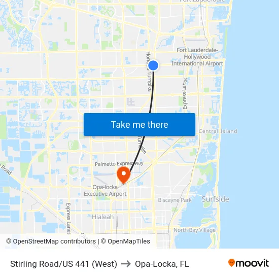 Stirling Road/US 441 (West) to Opa-Locka, FL map