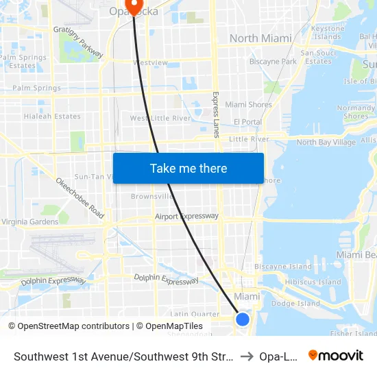 Southwest 1st Avenue/Southwest 9th Street - (Brickell Metrorail Station) to Opa-Locka, FL map