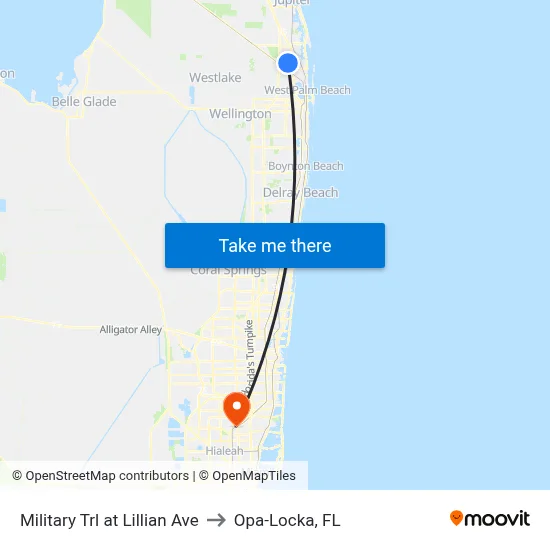 Military Trl at Lillian Ave to Opa-Locka, FL map
