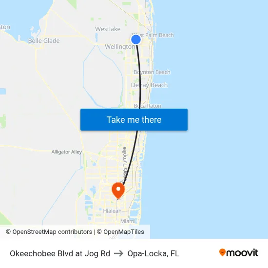 Okeechobee Blvd at Jog Rd to Opa-Locka, FL map