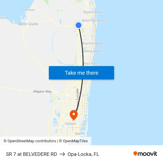 SR 7 at BELVEDERE RD to Opa-Locka, FL map