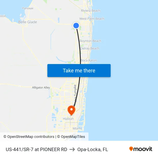 US-441/SR-7 at PIONEER RD to Opa-Locka, FL map
