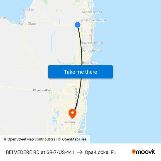 BELVEDERE RD at SR-7/US-441 to Opa-Locka, FL map