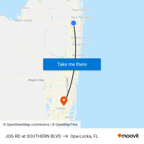JOG RD at SOUTHERN BLVD to Opa-Locka, FL map