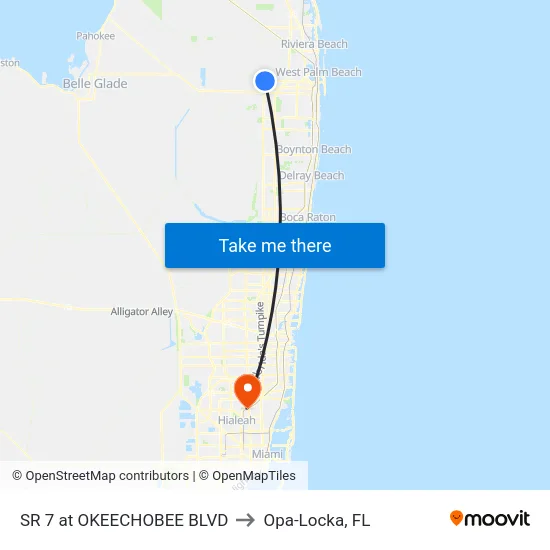 SR 7 at  OKEECHOBEE BLVD to Opa-Locka, FL map