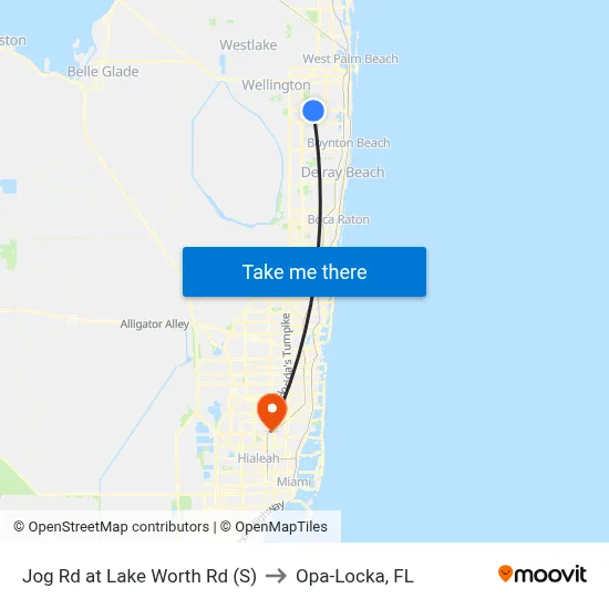 Jog Rd at Lake Worth Rd (S) to Opa-Locka, FL map