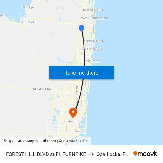 FOREST HILL BLVD at FL TURNPIKE to Opa-Locka, FL map