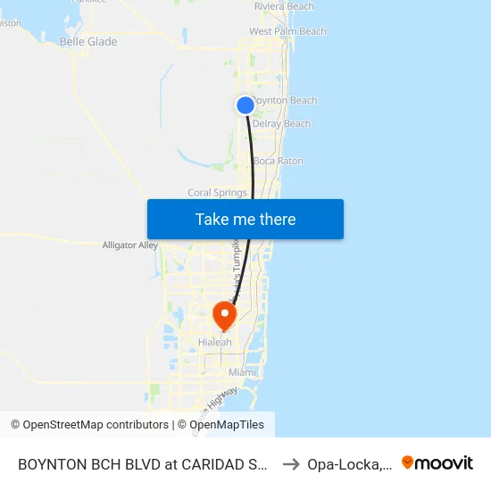 BOYNTON BCH BLVD at CARIDAD SVC RD to Opa-Locka, FL map