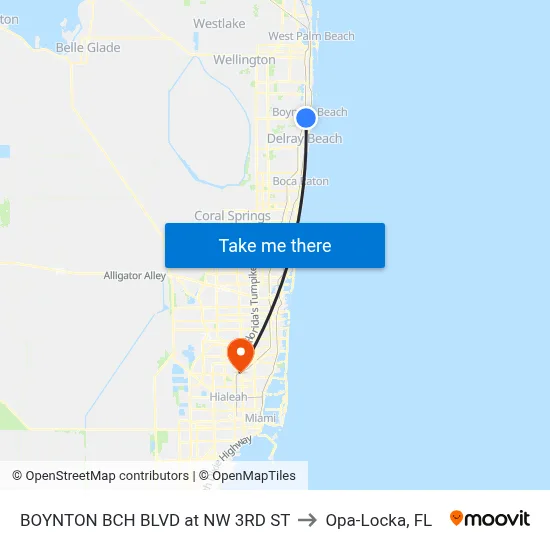 BOYNTON BCH BLVD at NW 3RD ST to Opa-Locka, FL map