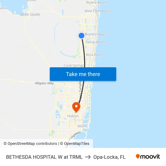BETHESDA HOSPITAL W at TRML to Opa-Locka, FL map
