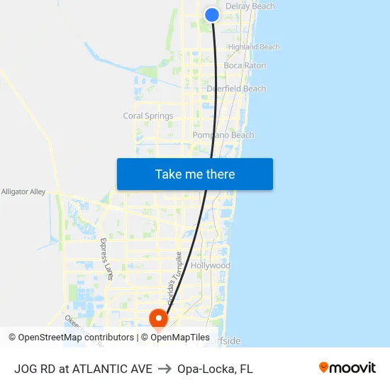 JOG RD at  ATLANTIC AVE to Opa-Locka, FL map