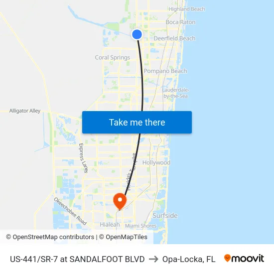US-441/SR-7 at SANDALFOOT BLVD to Opa-Locka, FL map