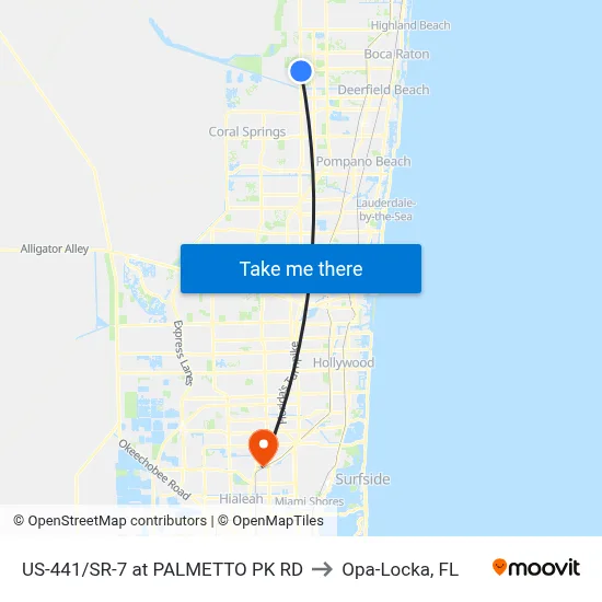 US-441/SR-7 at PALMETTO PK RD to Opa-Locka, FL map