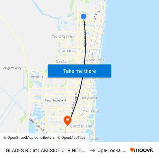 GLADES RD at LAKESIDE CTR NE ENT to Opa-Locka, FL map
