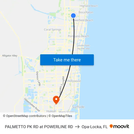 PALMETTO PK RD at  POWERLINE RD to Opa-Locka, FL map