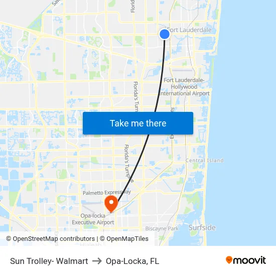 Sun Trolley- Walmart to Opa-Locka, FL map