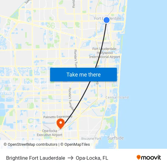 Brightline Fort Lauderdale to Opa-Locka, FL map