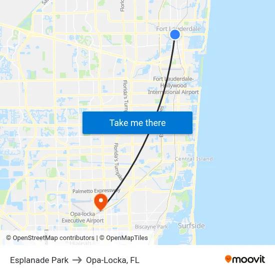 Esplanade Park to Opa-Locka, FL map