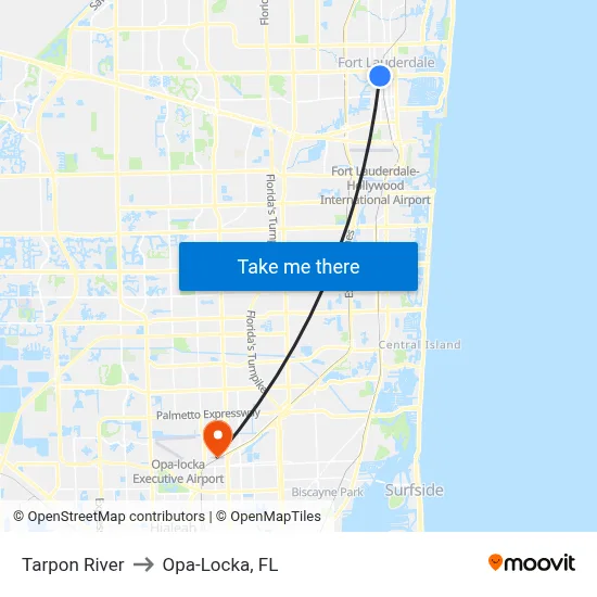 Tarpon River to Opa-Locka, FL map