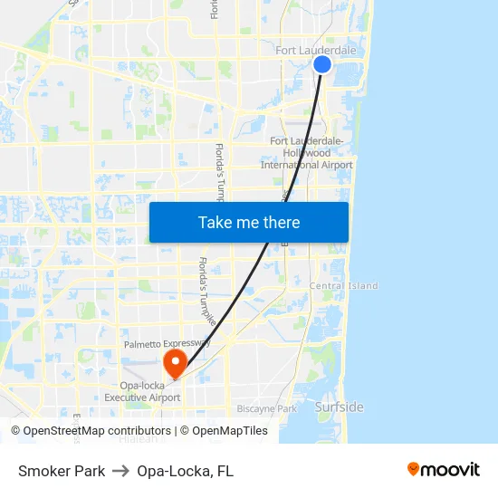 Smoker Park to Opa-Locka, FL map