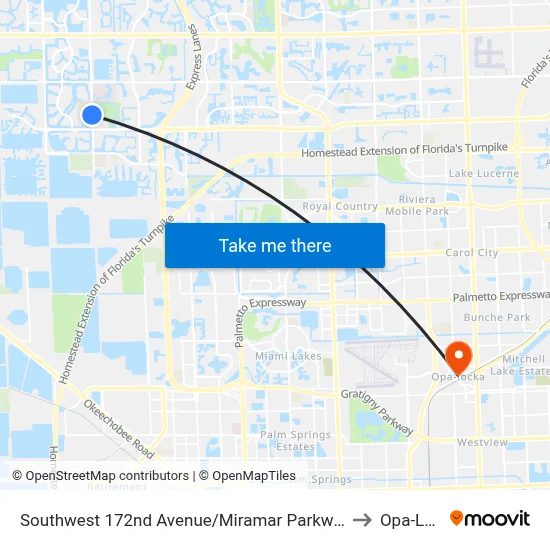 Southwest 172nd Avenue/Miramar Parkway -(Miramar Regional Park P&R) to Opa-Locka, FL map