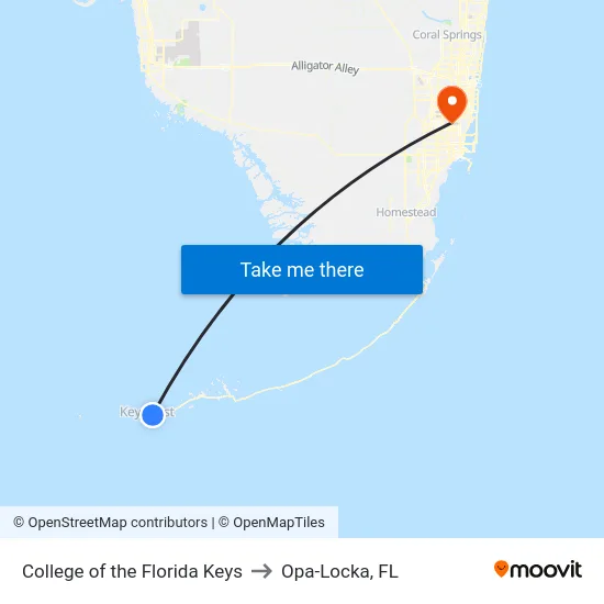 College of the Florida Keys to Opa-Locka, FL map