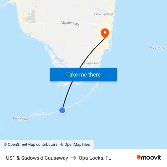 US1 & Sadowski Causeway to Opa-Locka, FL map