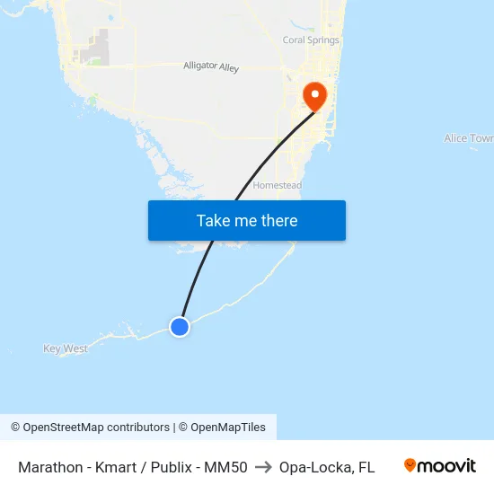 Marathon - Kmart / Publix  - MM50 to Opa-Locka, FL map
