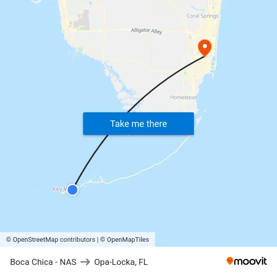 Boca Chica - NAS to Opa-Locka, FL map