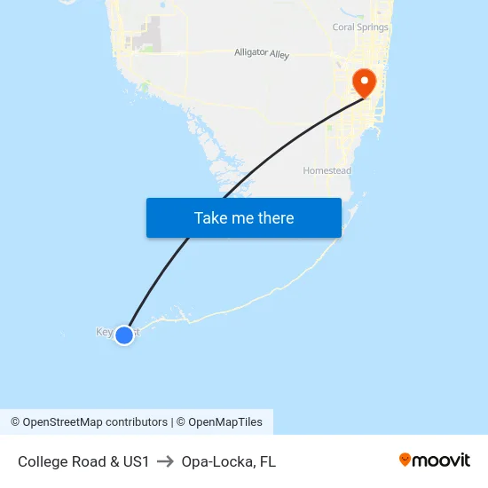 College Road & US1 to Opa-Locka, FL map