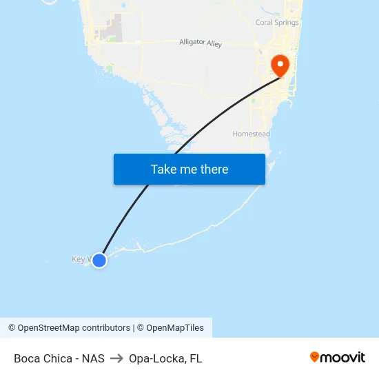 Boca Chica - NAS to Opa-Locka, FL map