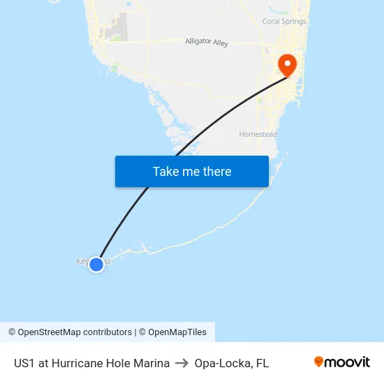US1 at Hurricane Hole Marina to Opa-Locka, FL map