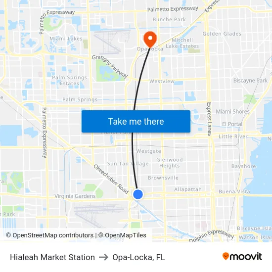 Hialeah Market Station to Opa-Locka, FL map