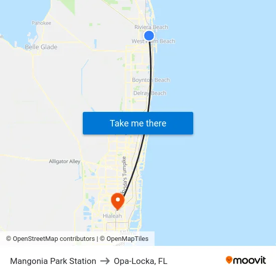 Mangonia Park Station to Opa-Locka, FL map