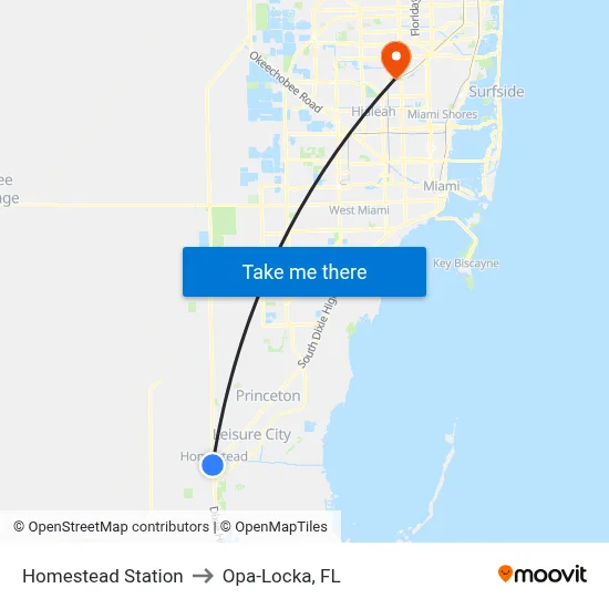 Homestead Station to Opa-Locka, FL map