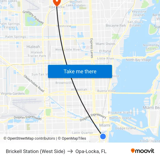 Brickell Station (West Side) to Opa-Locka, FL map