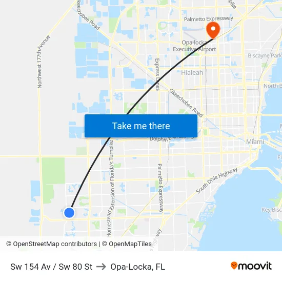 Sw 154 Av / Sw 80 St to Opa-Locka, FL map