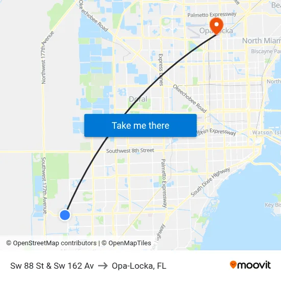 Sw 88 St & Sw 162 Av to Opa-Locka, FL map