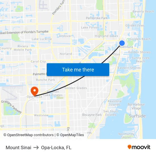 Mount Sinai to Opa-Locka, FL map