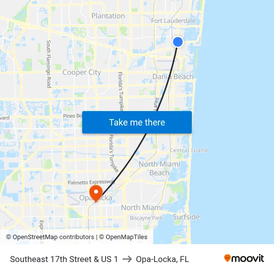 Southeast 17th Street & US 1 to Opa-Locka, FL map