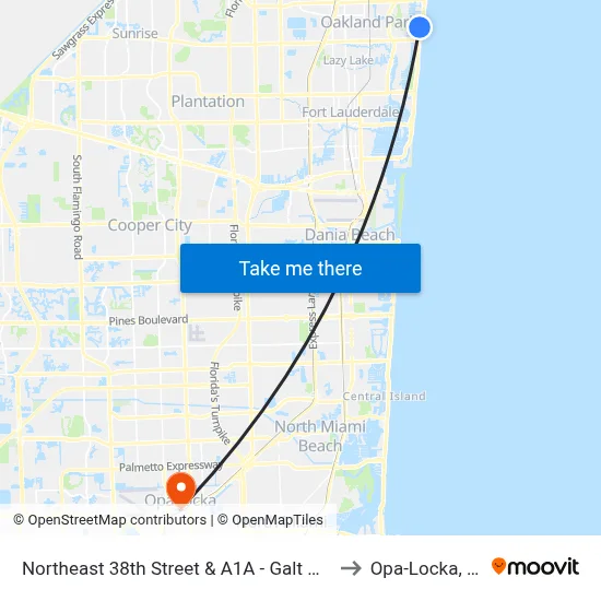 Northeast 38th Street & A1A - Galt Mile to Opa-Locka, FL map