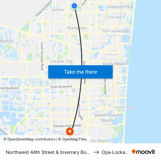 Northwest 44th Street & Inverrary Boulevard to Opa-Locka, FL map