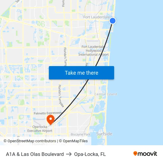 A1A & Las Olas Boulevard to Opa-Locka, FL map