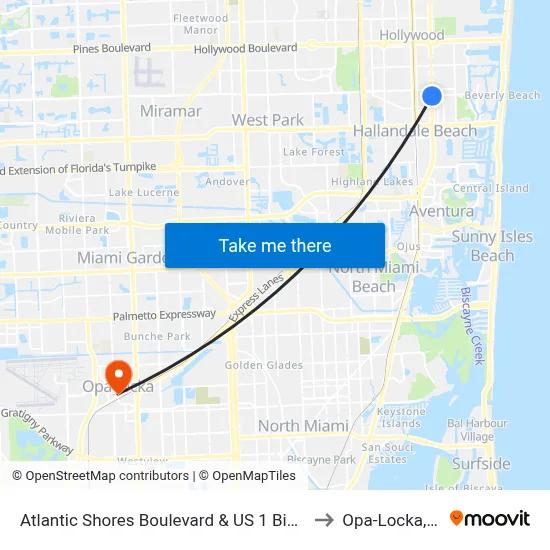 Atlantic Shores Boulevard & US 1 Big Irvs to Opa-Locka, FL map