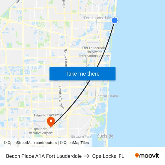 Beach Place A1A Fort Lauderdale to Opa-Locka, FL map