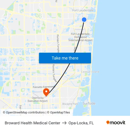 Broward Health Medical Center to Opa-Locka, FL map