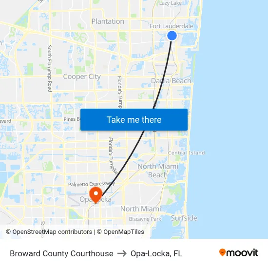 Broward County Courthouse to Opa-Locka, FL map